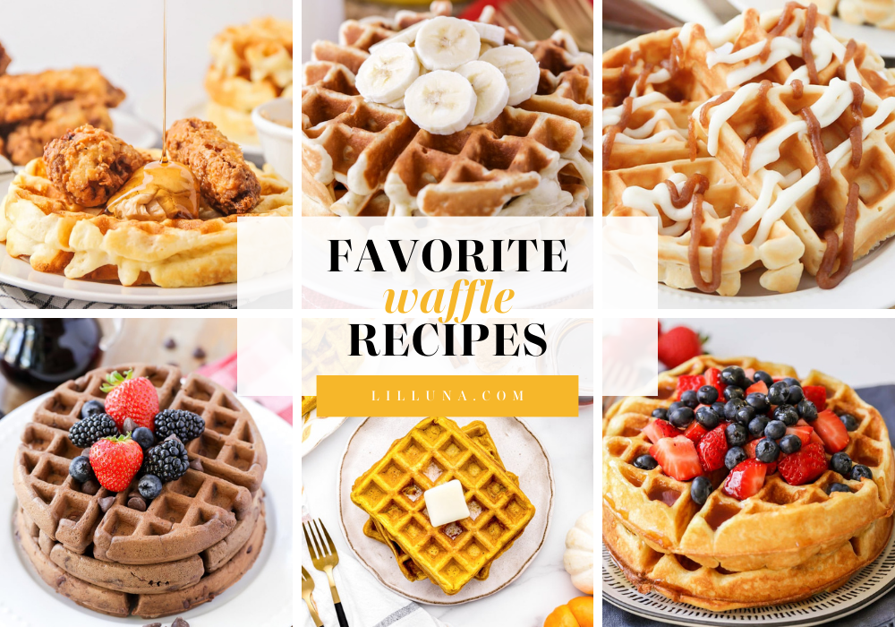 Collage of waffle recipes.