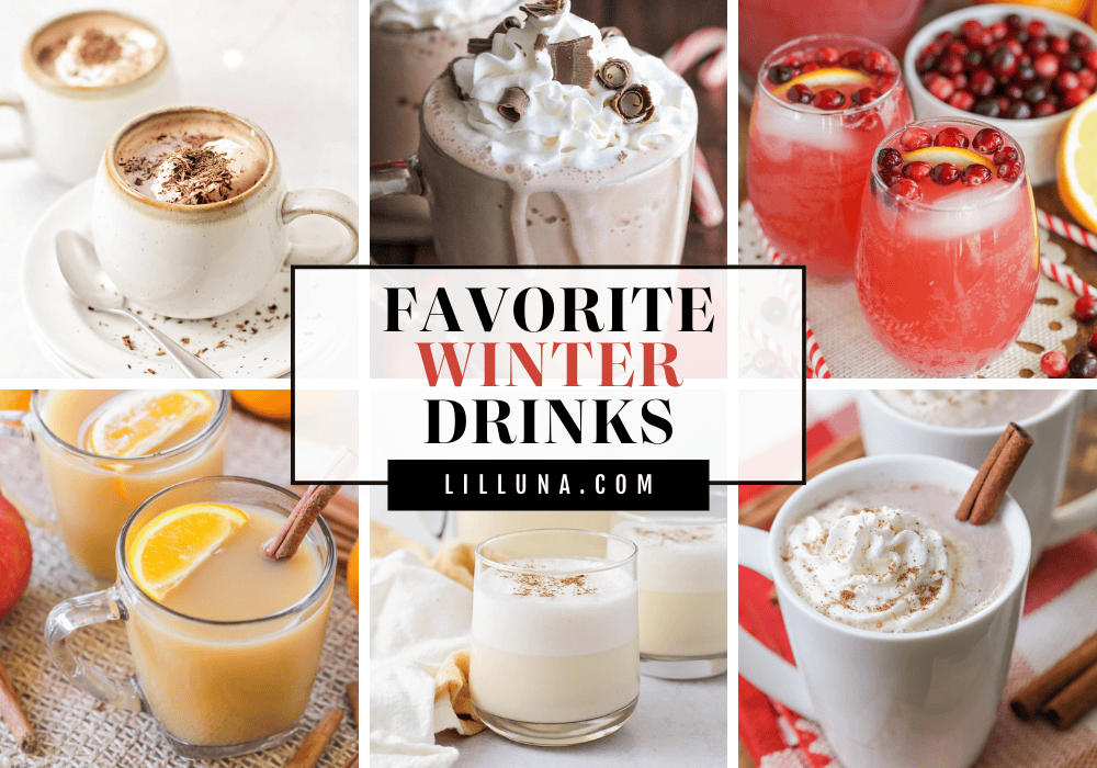 Collage of winter drink recipes.