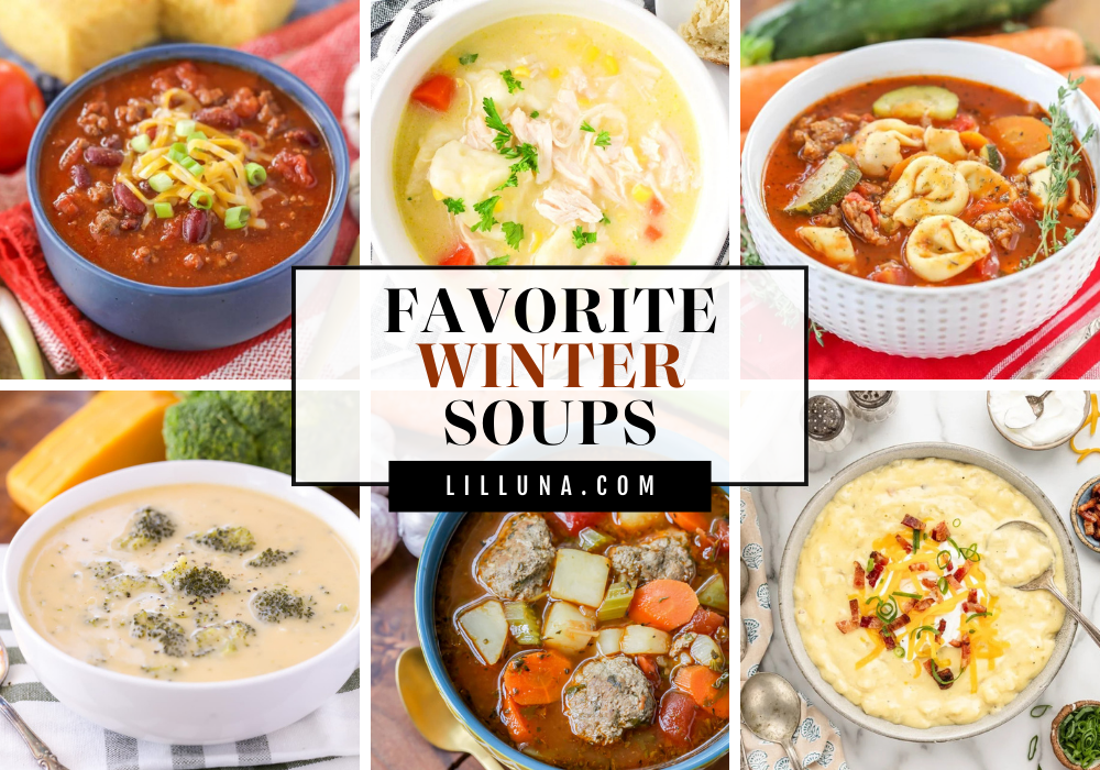 Collage of winter soup recipes.