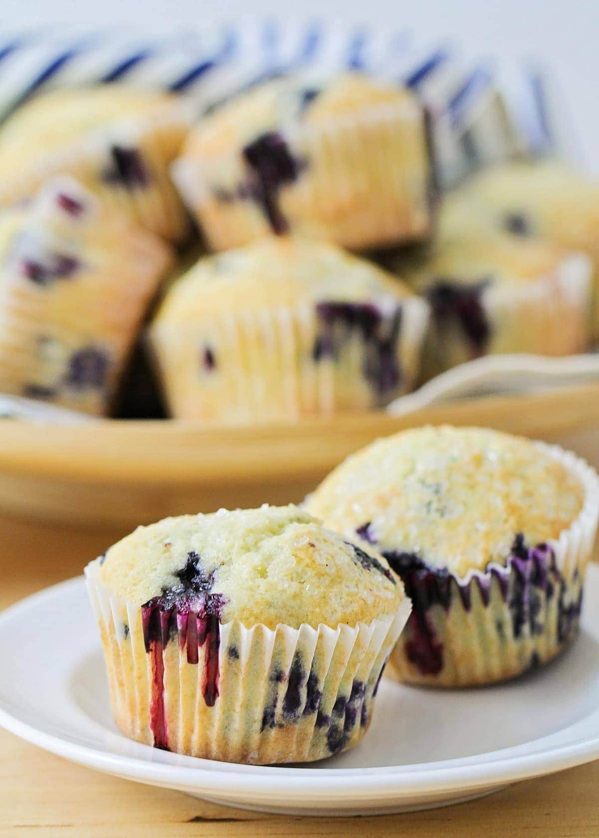 Homemade Blueberry Muffin recipe set on a plate.