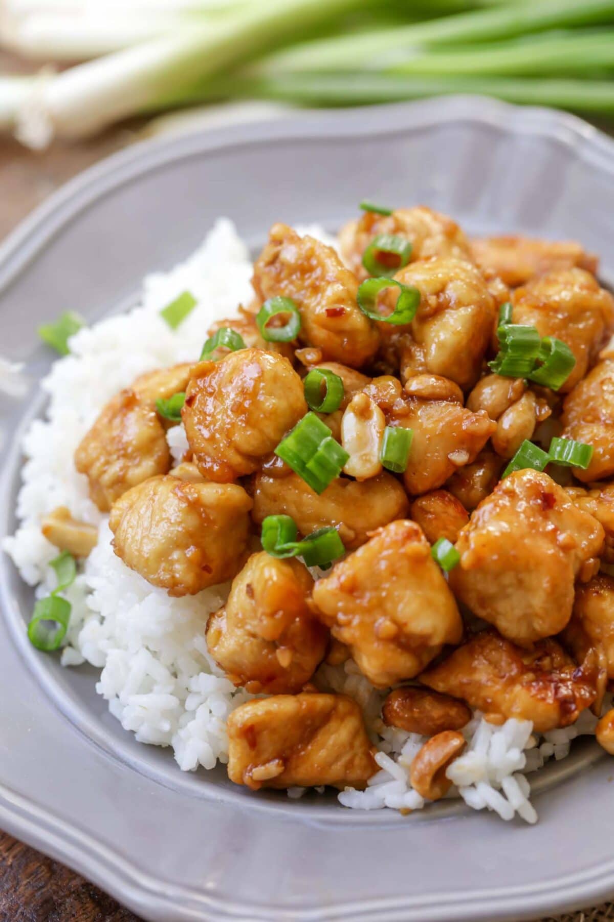 Kung Pao Chicken served over white rice.