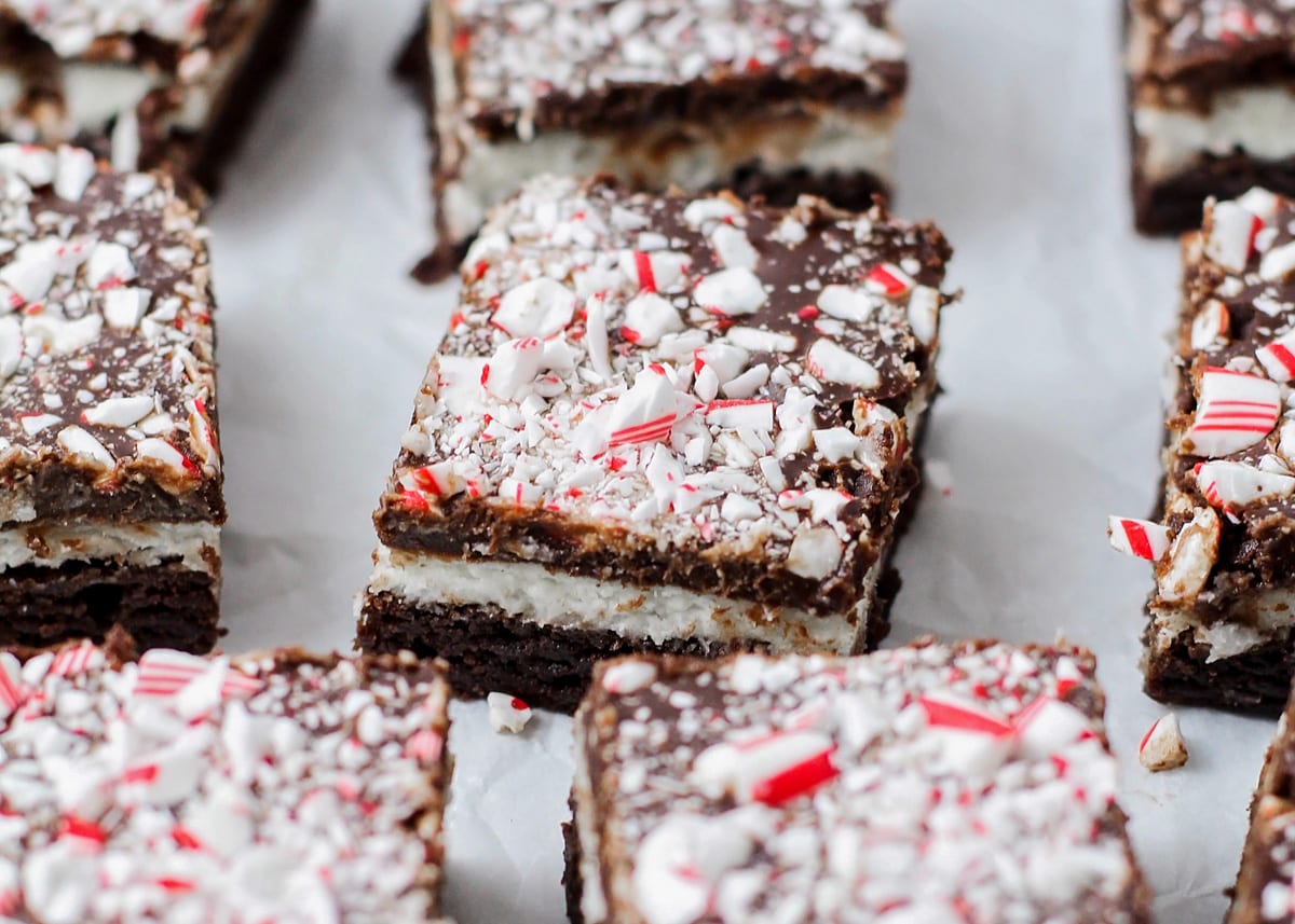 Close up image of peppermint brownie.