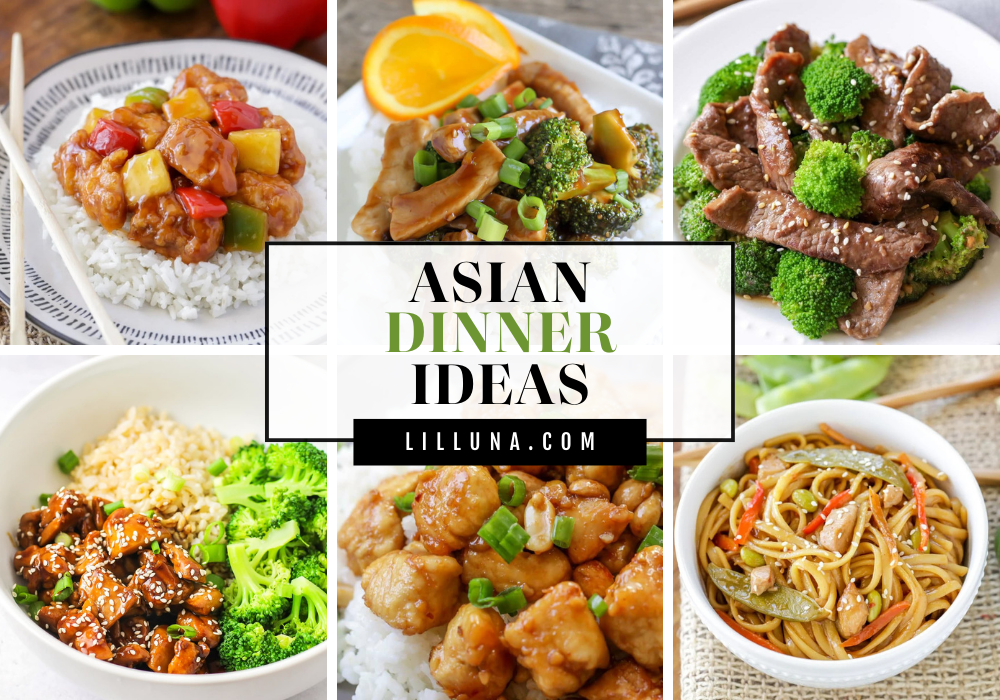 Collage of Asian dinner recipes.