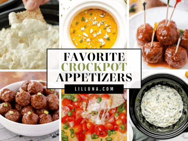 Collage of crockpot appetizer recipes.