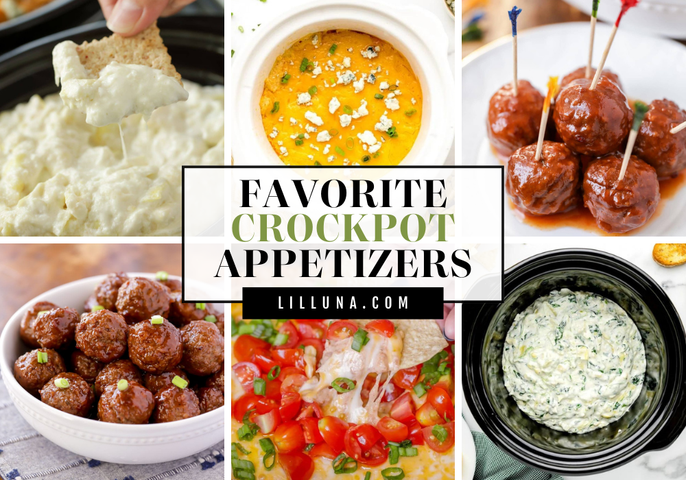 Collage of crockpot appetizer recipes.