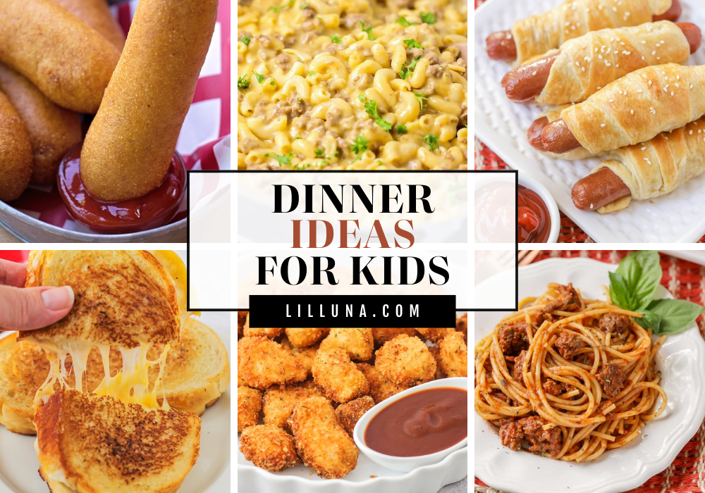 A collage of dinner ideas for kids.