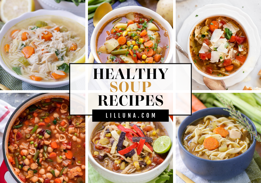 Collage of healthy soup recipes.