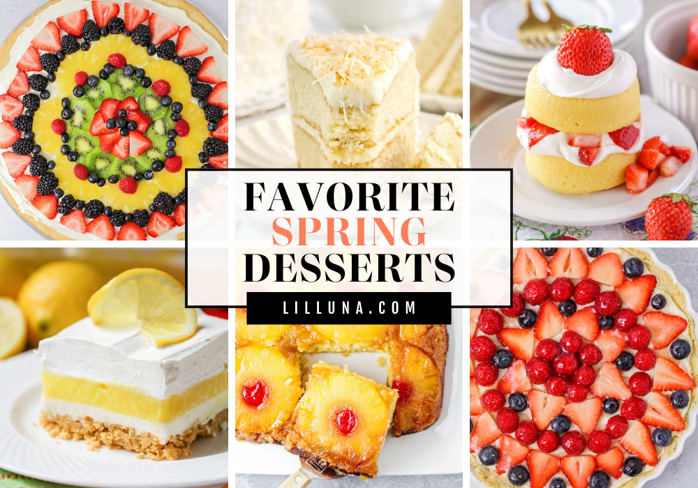 A collage of spring desserts.