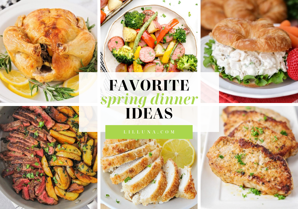 Collage of spring dinner recipes.