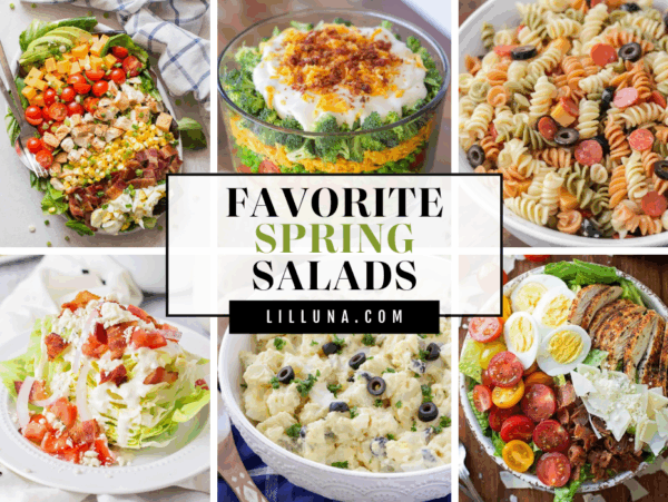 Collage of spring salad recipes.