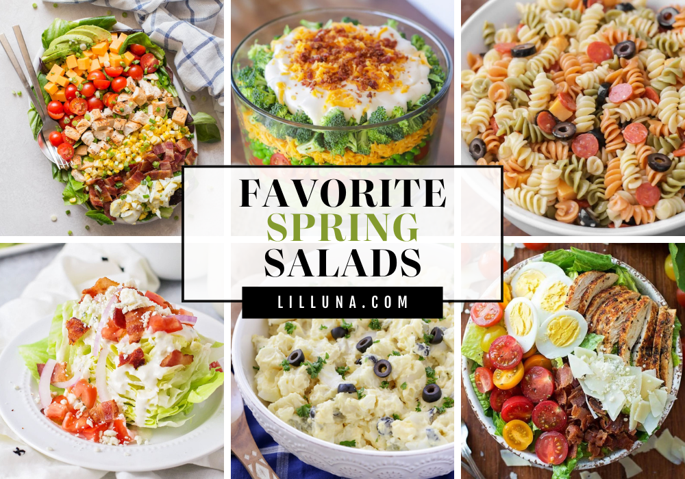 A collage of spring salads.