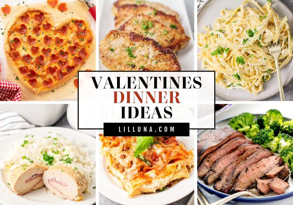 Collage of Valentines dinner recipes.