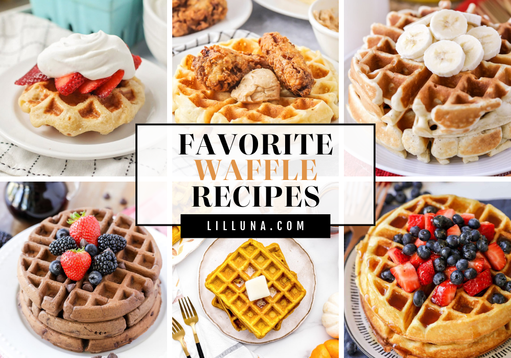 Collage of waffle recipes.