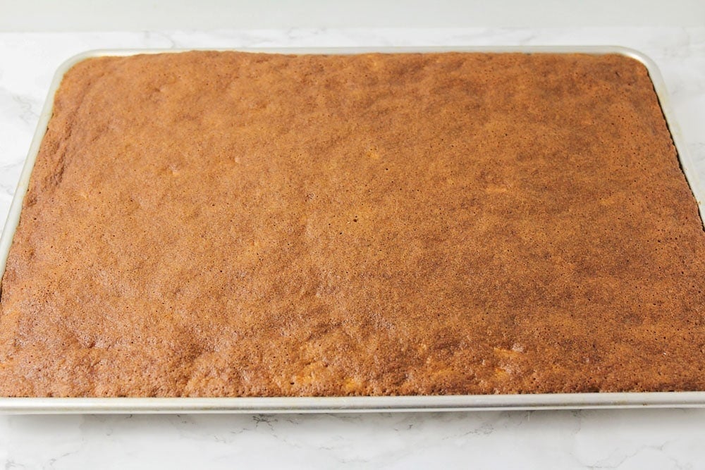 Easy carrot cake baked in sheet pan.
