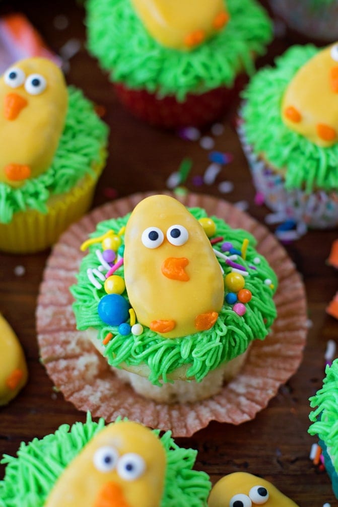 Cute Easter Cupcakes with Reese's Eggs on top.