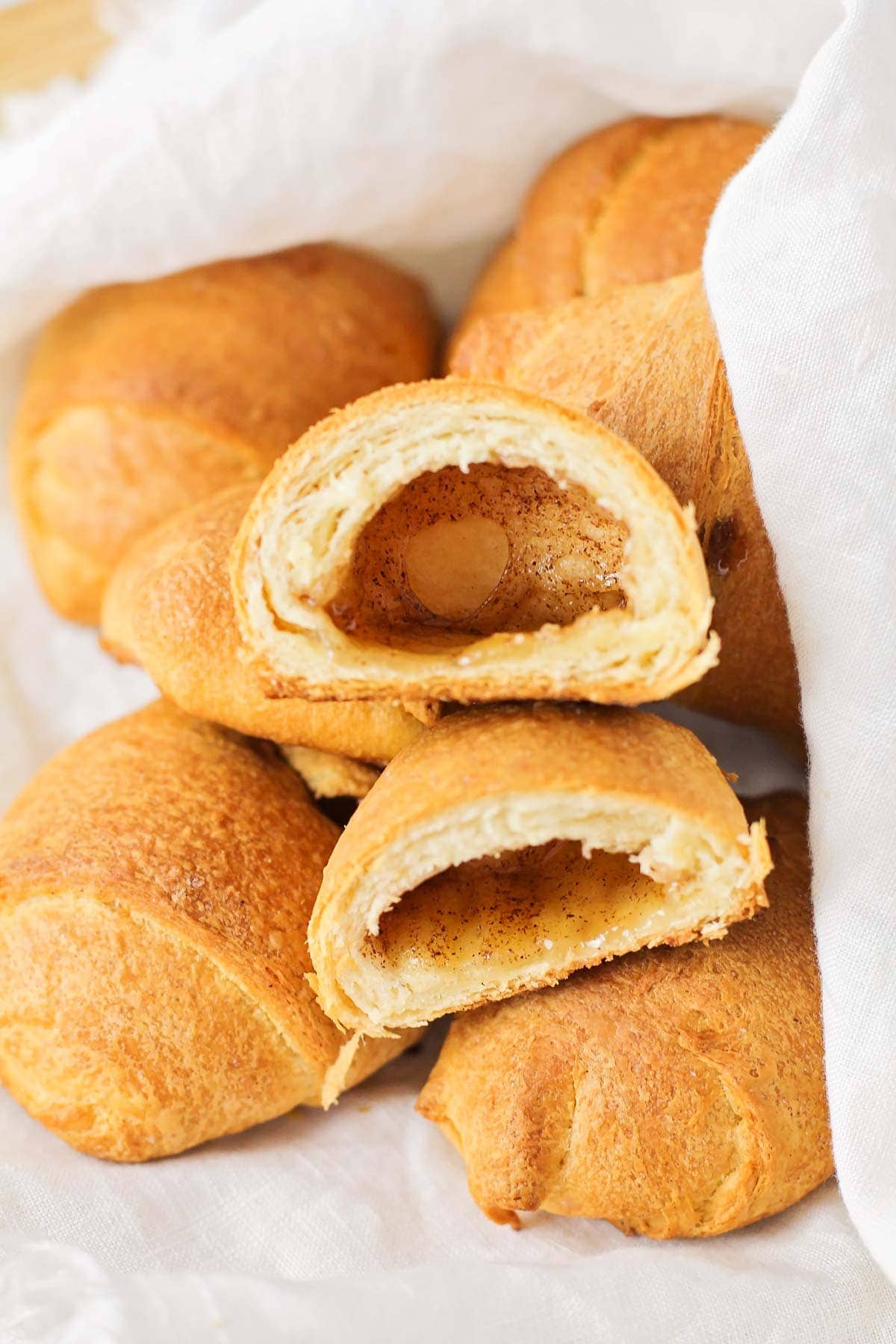 Resurrection rolls made from crescents with one cut in half.