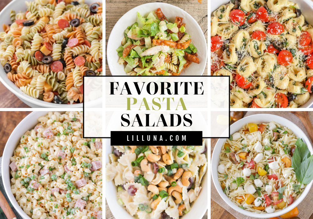 Collage of pasta salad recipes.