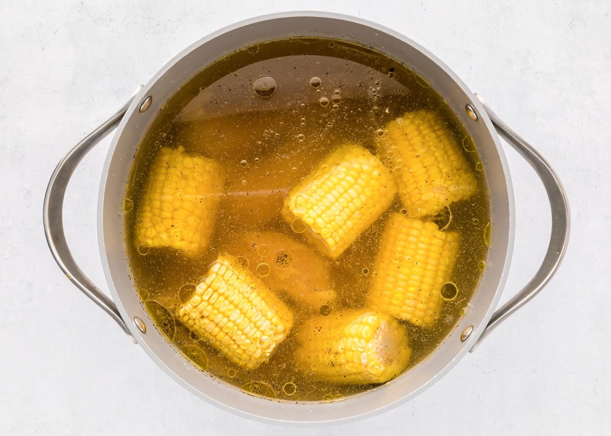 Corn cooking in pot.