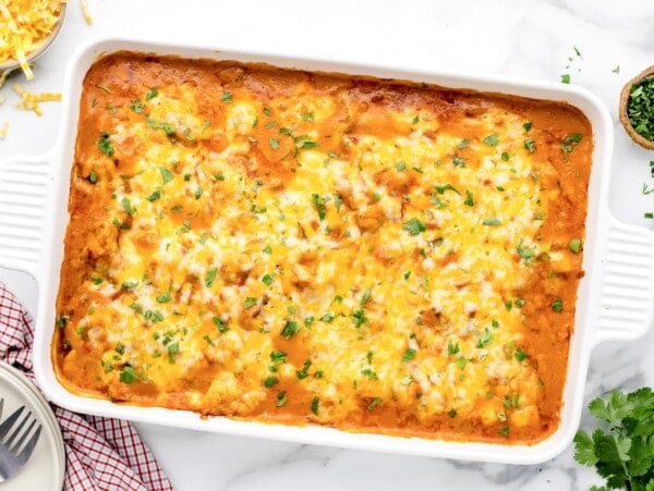 Mexican casserole fresh out of the oven.