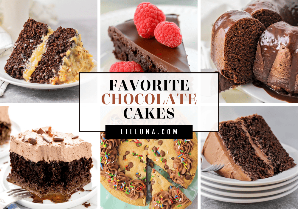 Collage of favorite chocolate cake recipes.