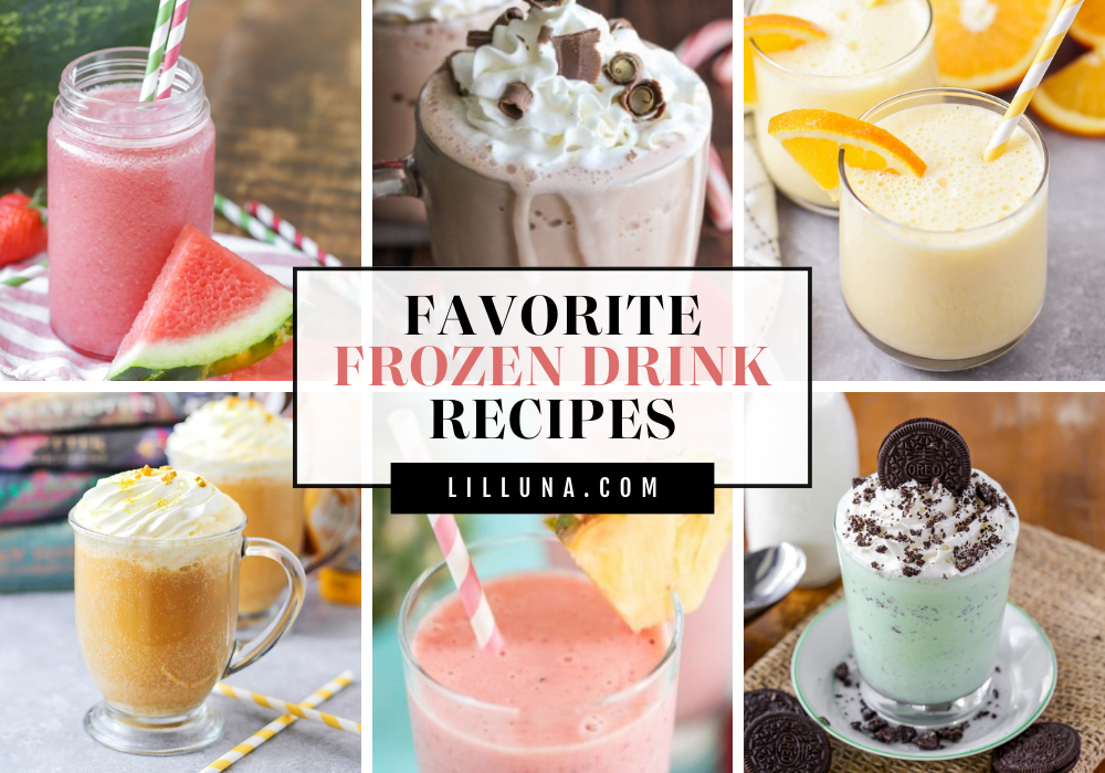 A collage of frozen drink recipes.