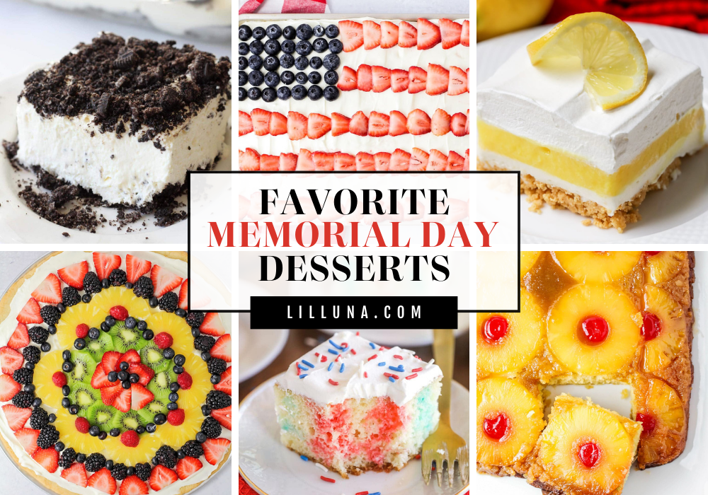 Collage of Memorial Day dessert recipes.