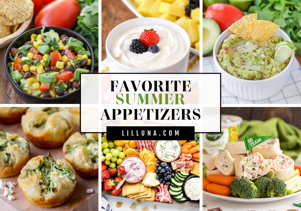 Collage of summer appetizer recipes.
