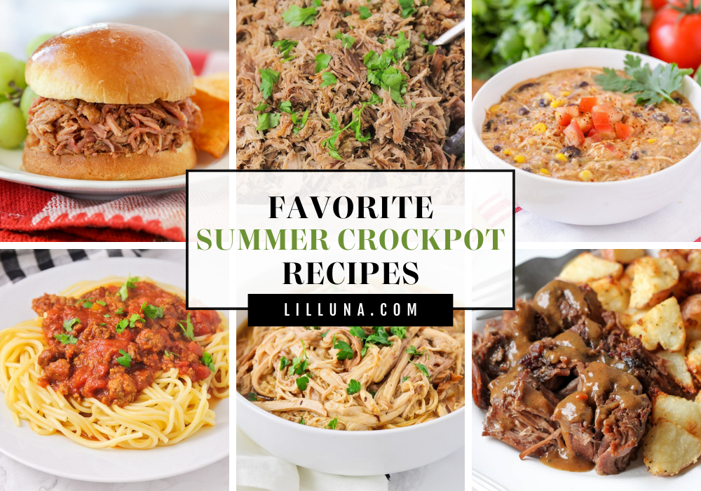 Collage of summer crockpot recipes.