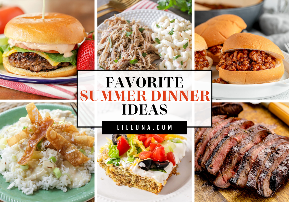 Collage of summer dinner recipes.