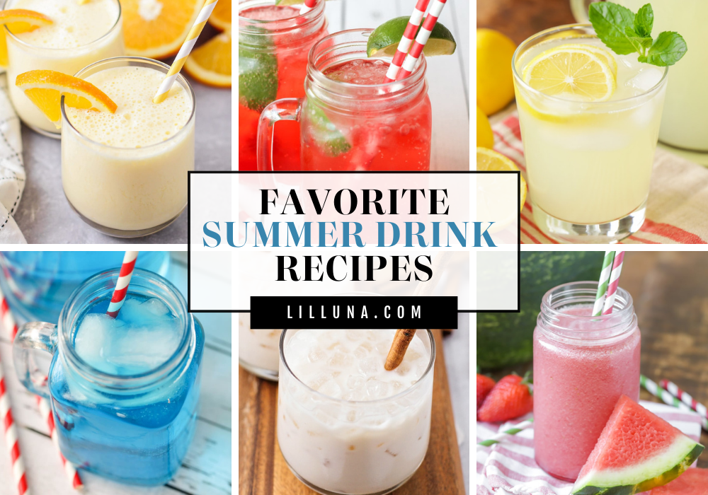Collage of summer drink recipes.