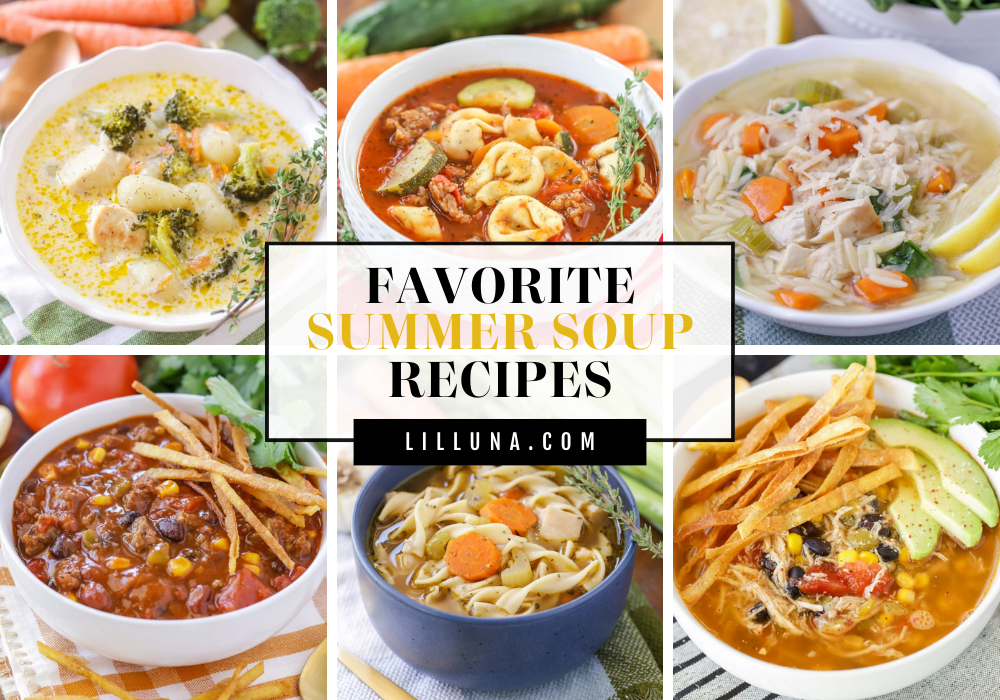 Collage of summer soup recipes.
