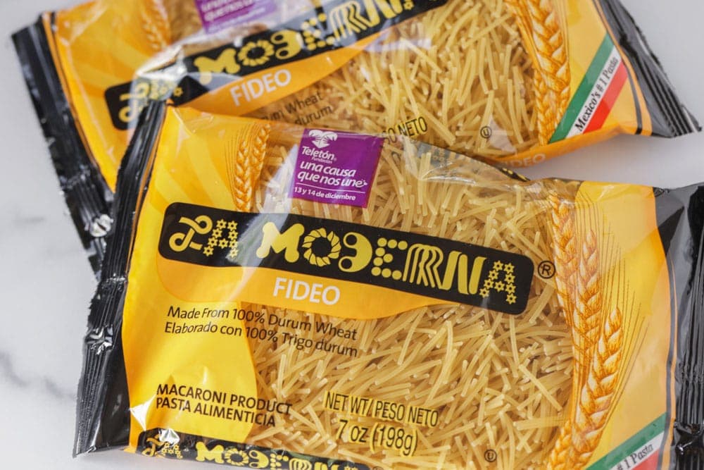 Two bags of fideo noodles.