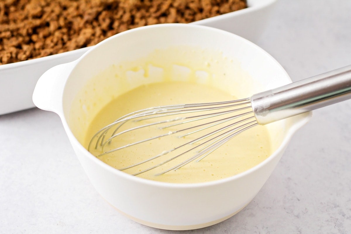 Batter in bowl for taco casserole.