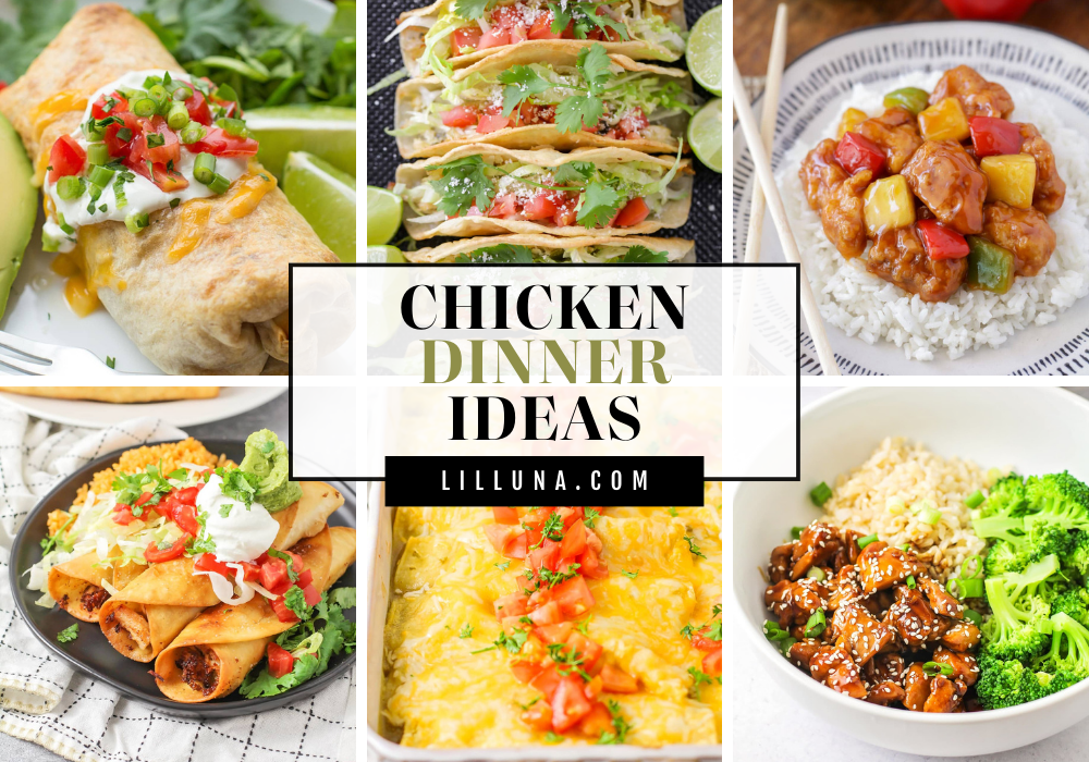 Collage of chicken dinner ideas.