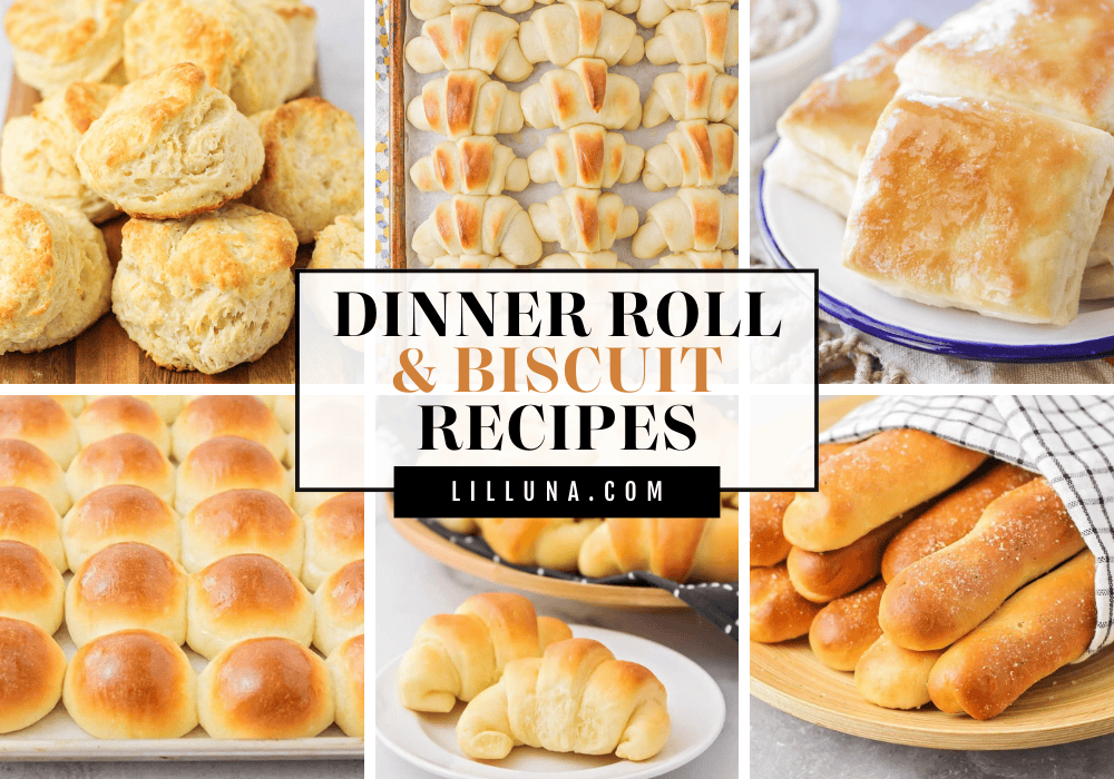A collage of our top dinner rolls and biscuits.