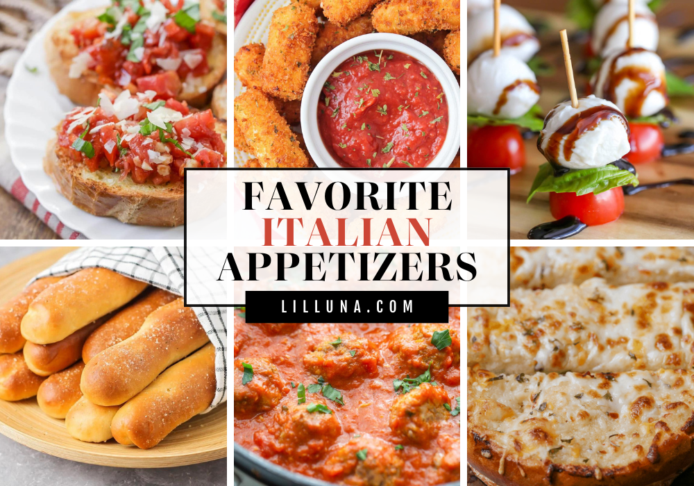 A collage of favorite Italian appetizers.