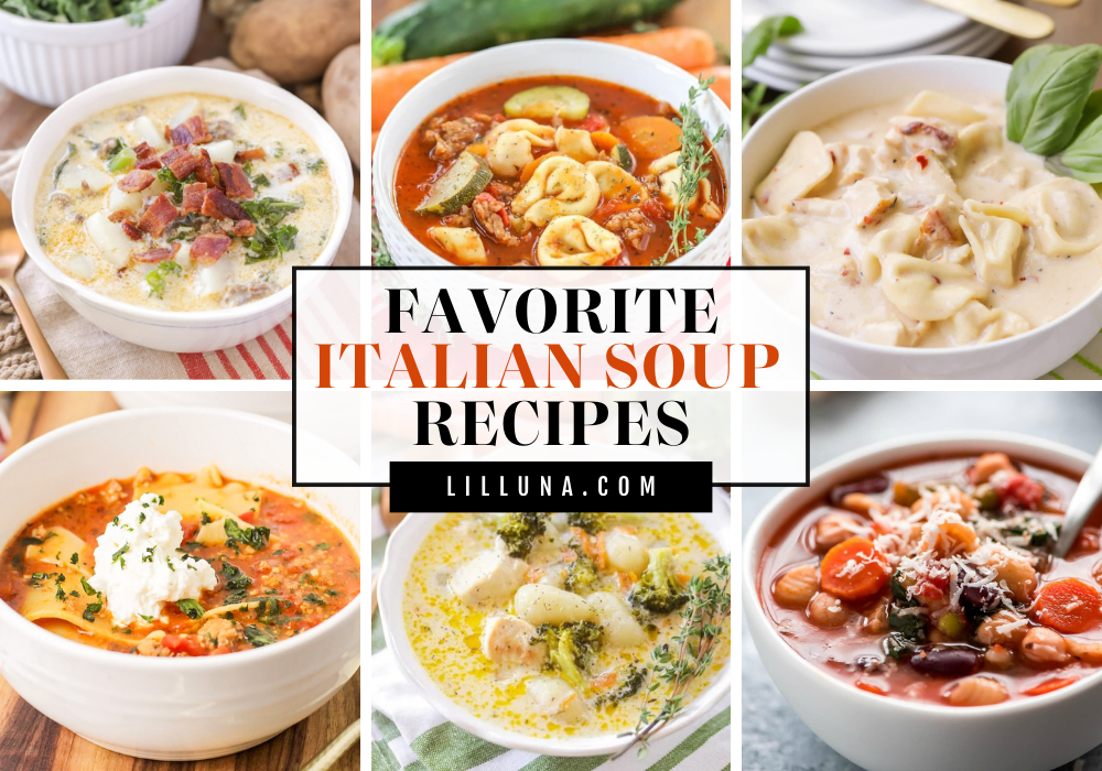A collage of Italian soups.