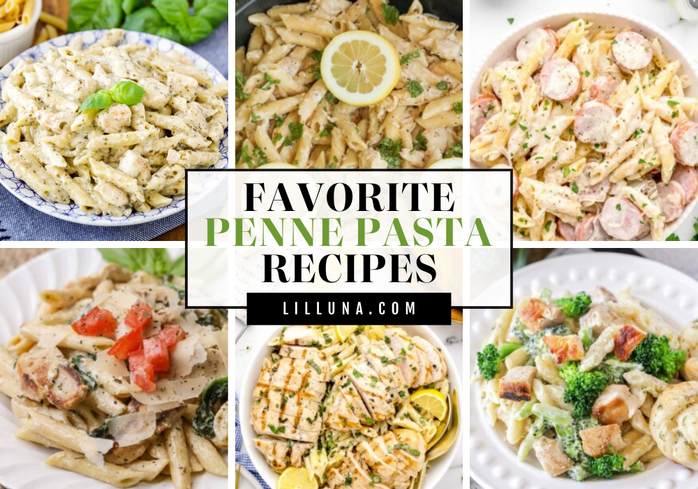 Collage of penne pasta recipes.