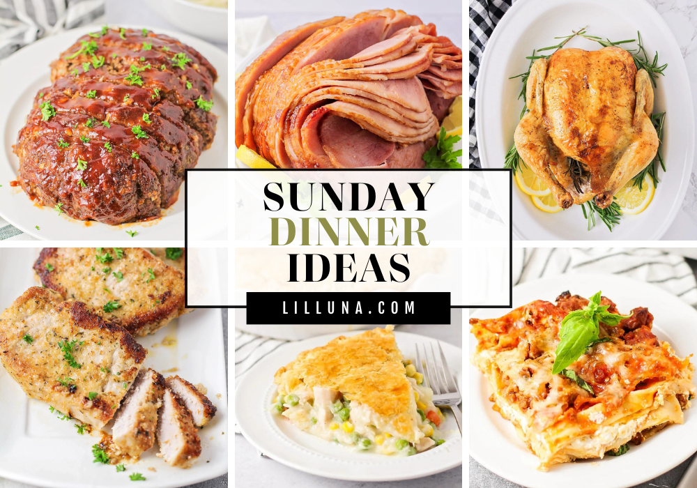 Collage of Sunday dinner ideas.