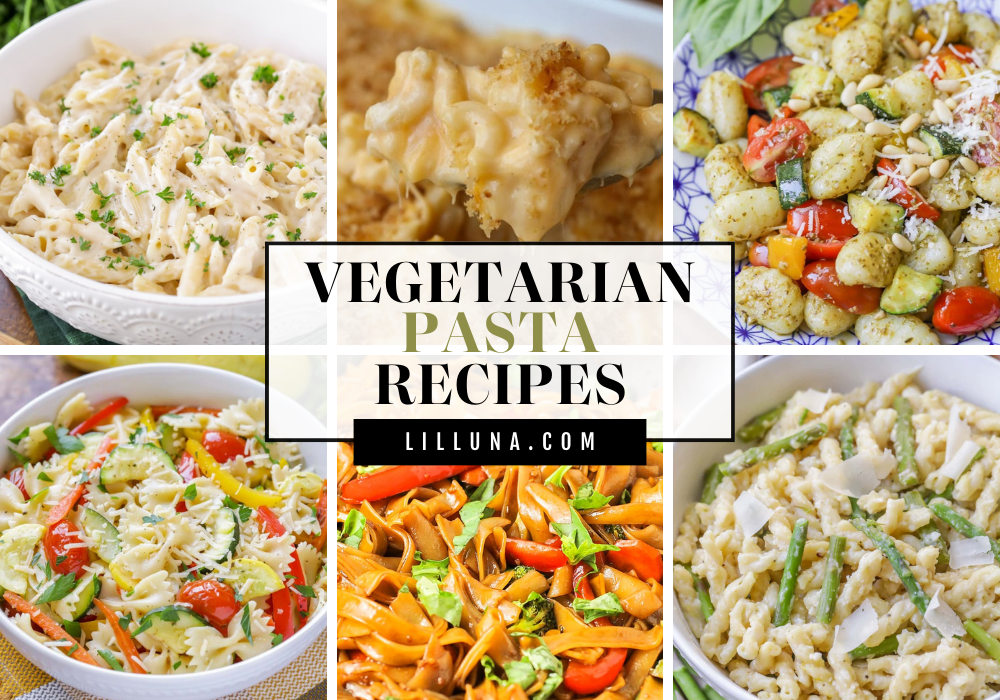 Collage of vegetarian pasta recipes.