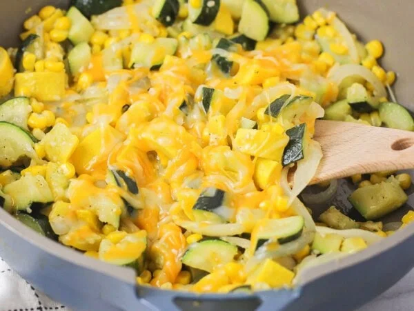 Calabacitas in a skillet.