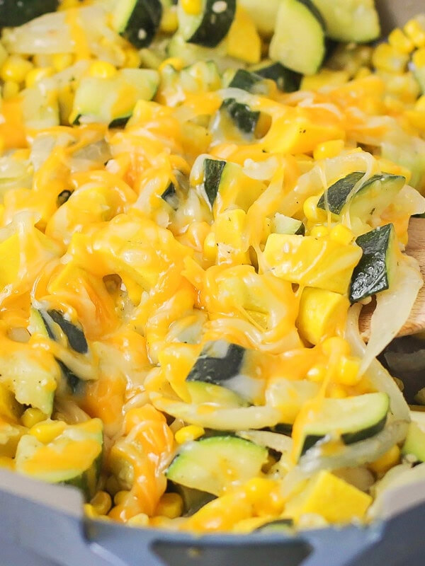 Calabacitas in a skillet.