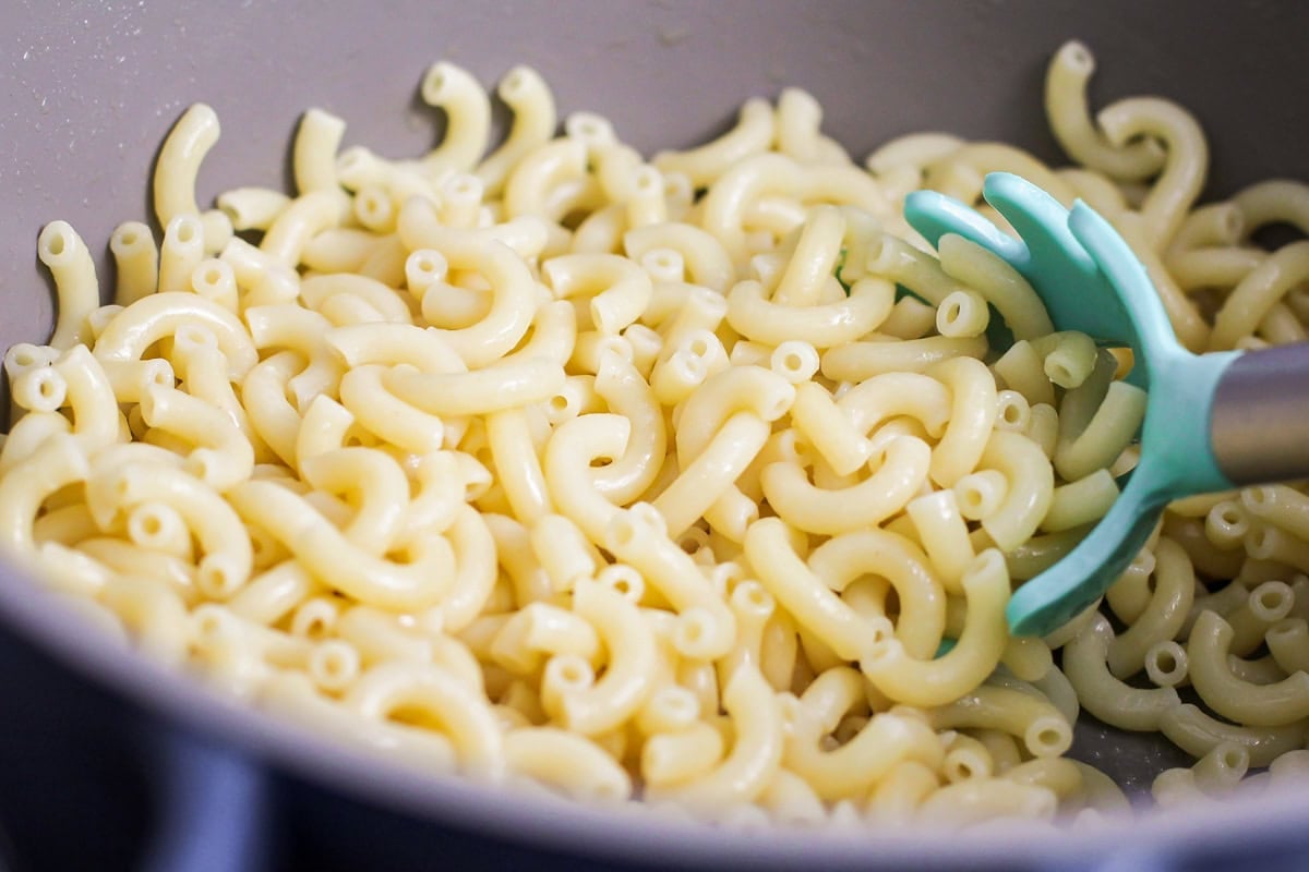 Cooking pasta in a pot.