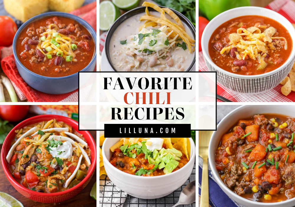 Collage of chili recipes.