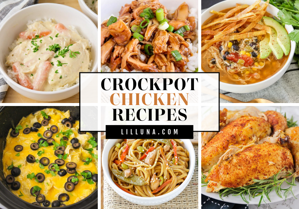 Collage of crockpot chicken recipes.