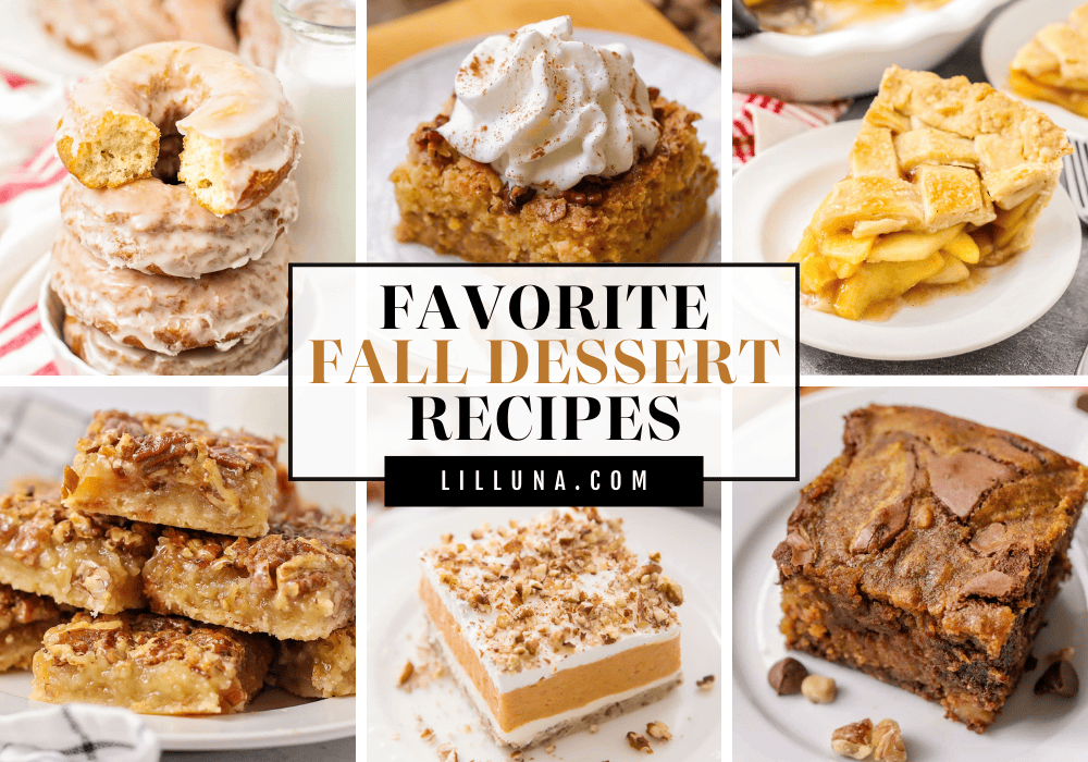 Collage of fall dessert recipes.