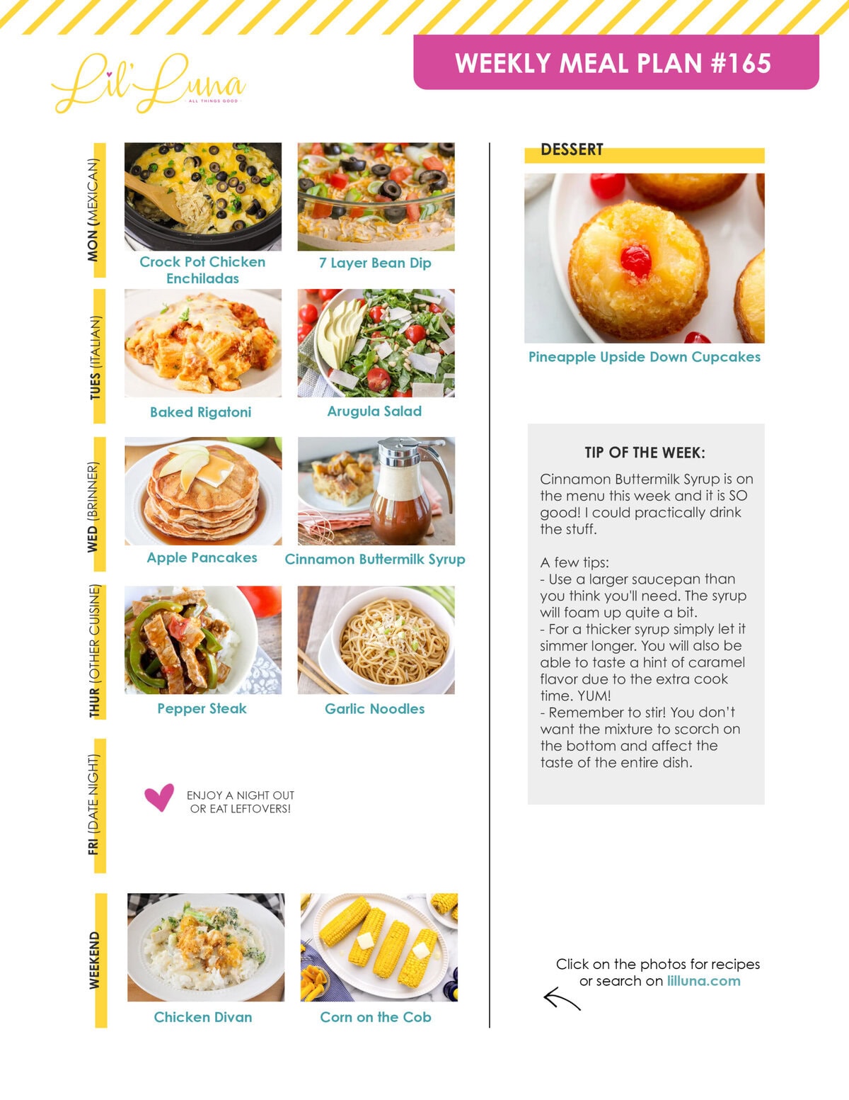 Meal plan 165 graphic.