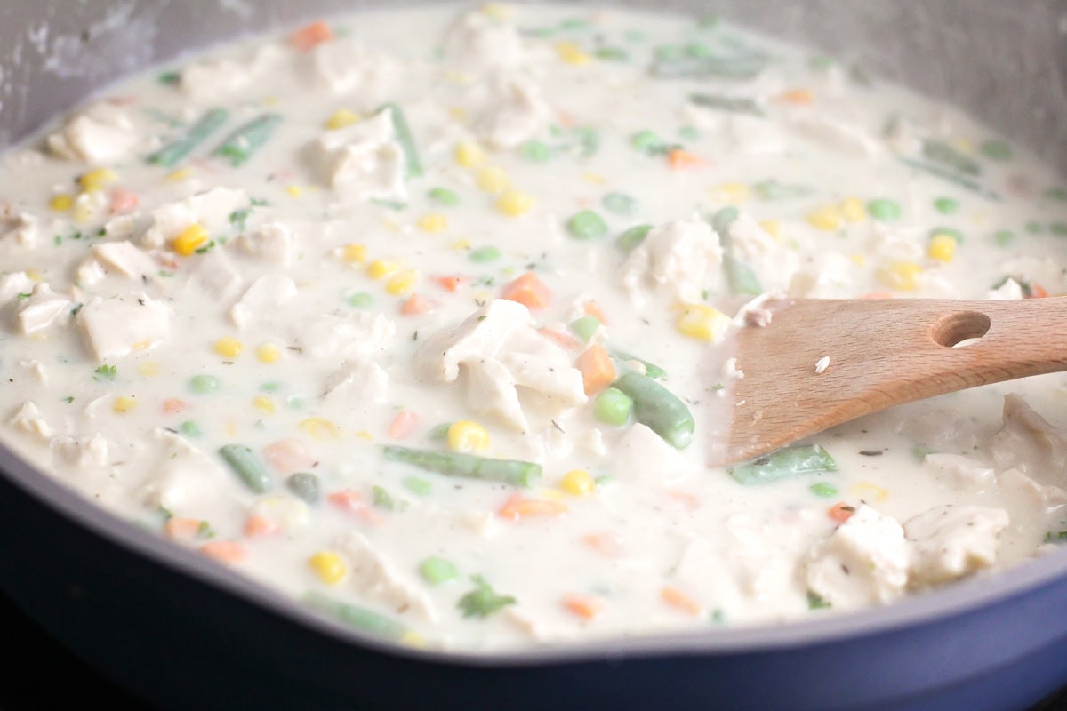 Cream mixture for chicken pot pie casserole recipe.