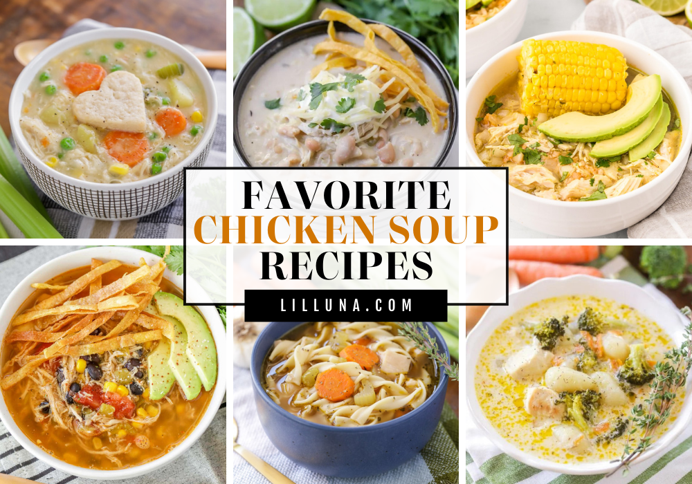 Collage of chicken soup recipes.