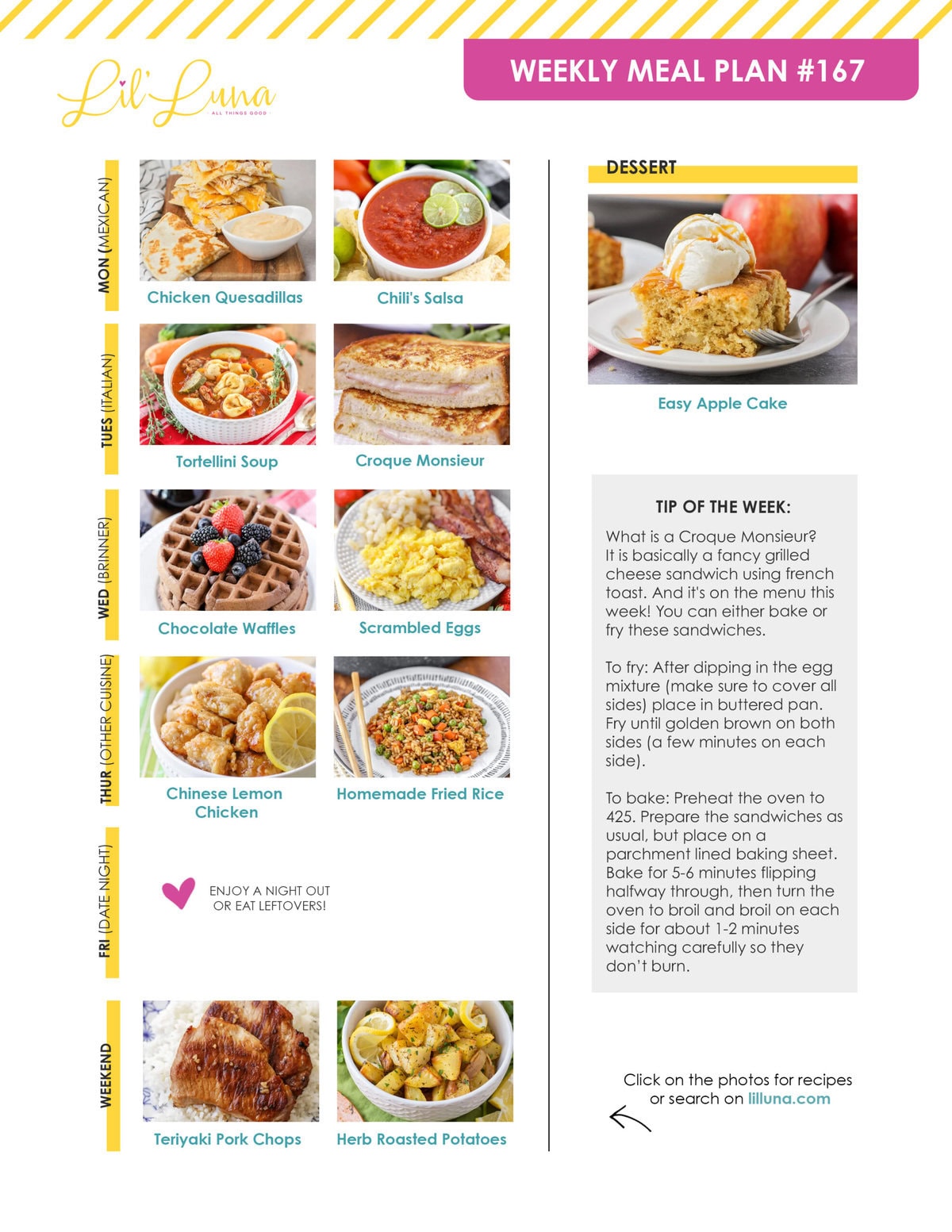 Meal plan 167 graphic.